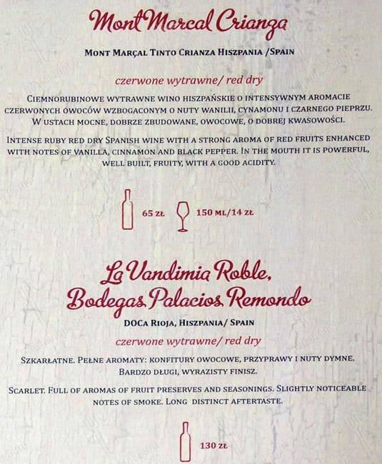 Menu at Morskie Oko restaurant, Kraków