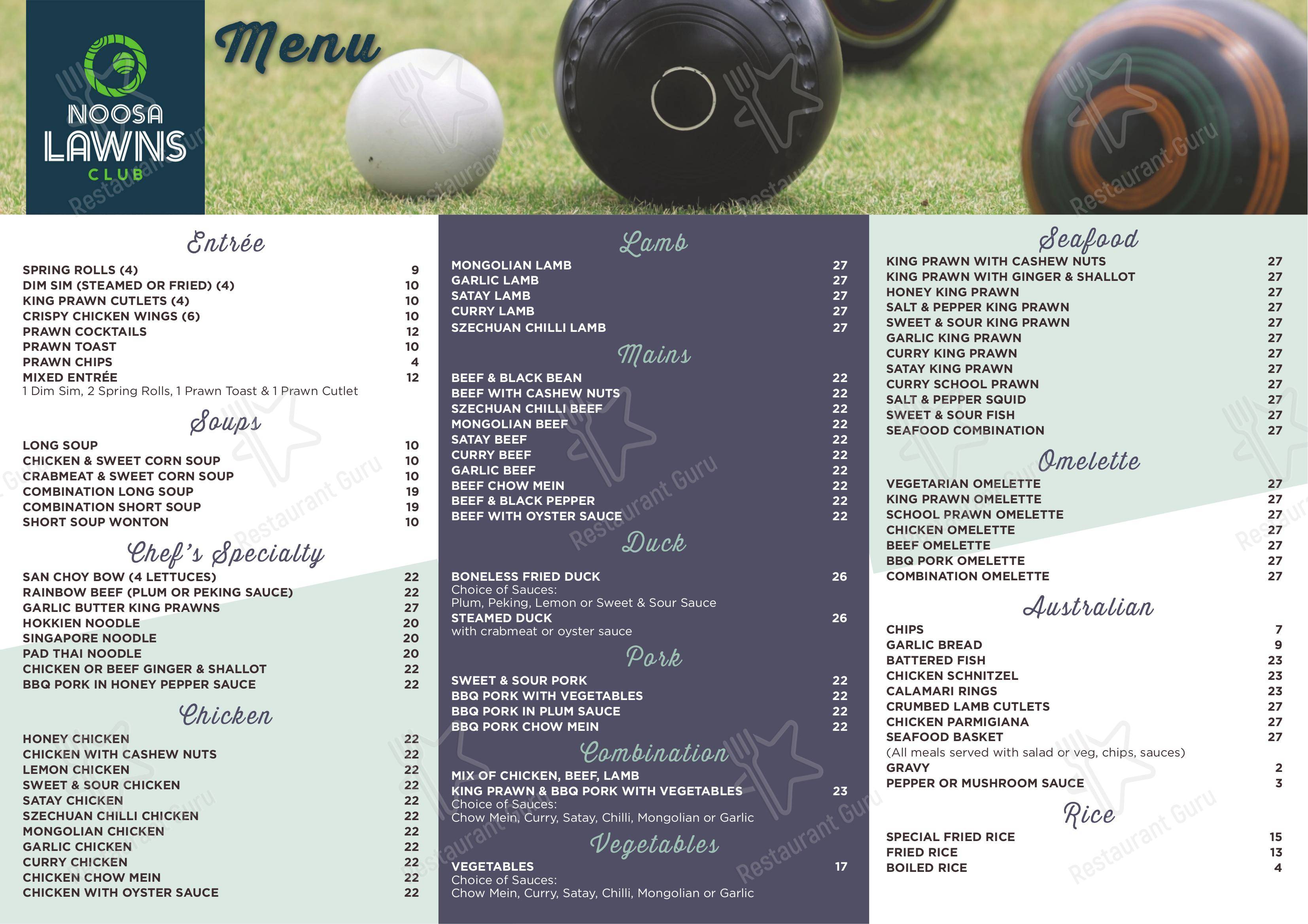 Menu at Noosa Lawns Club, Tewantin