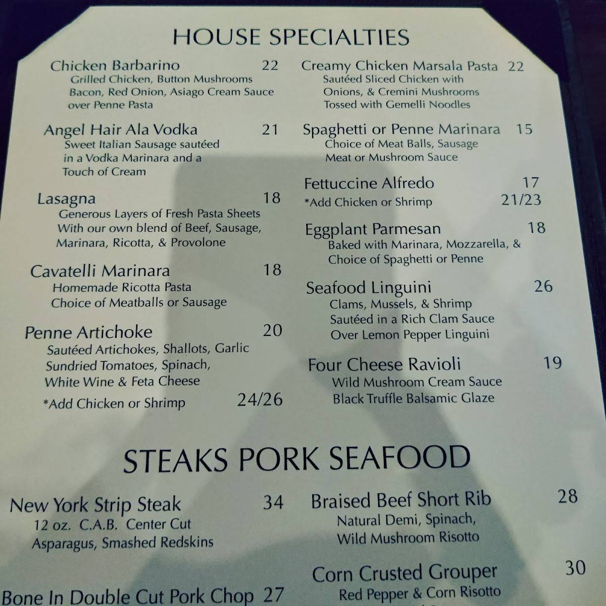Menu at Barbarino's Restaurant, Olmsted Falls