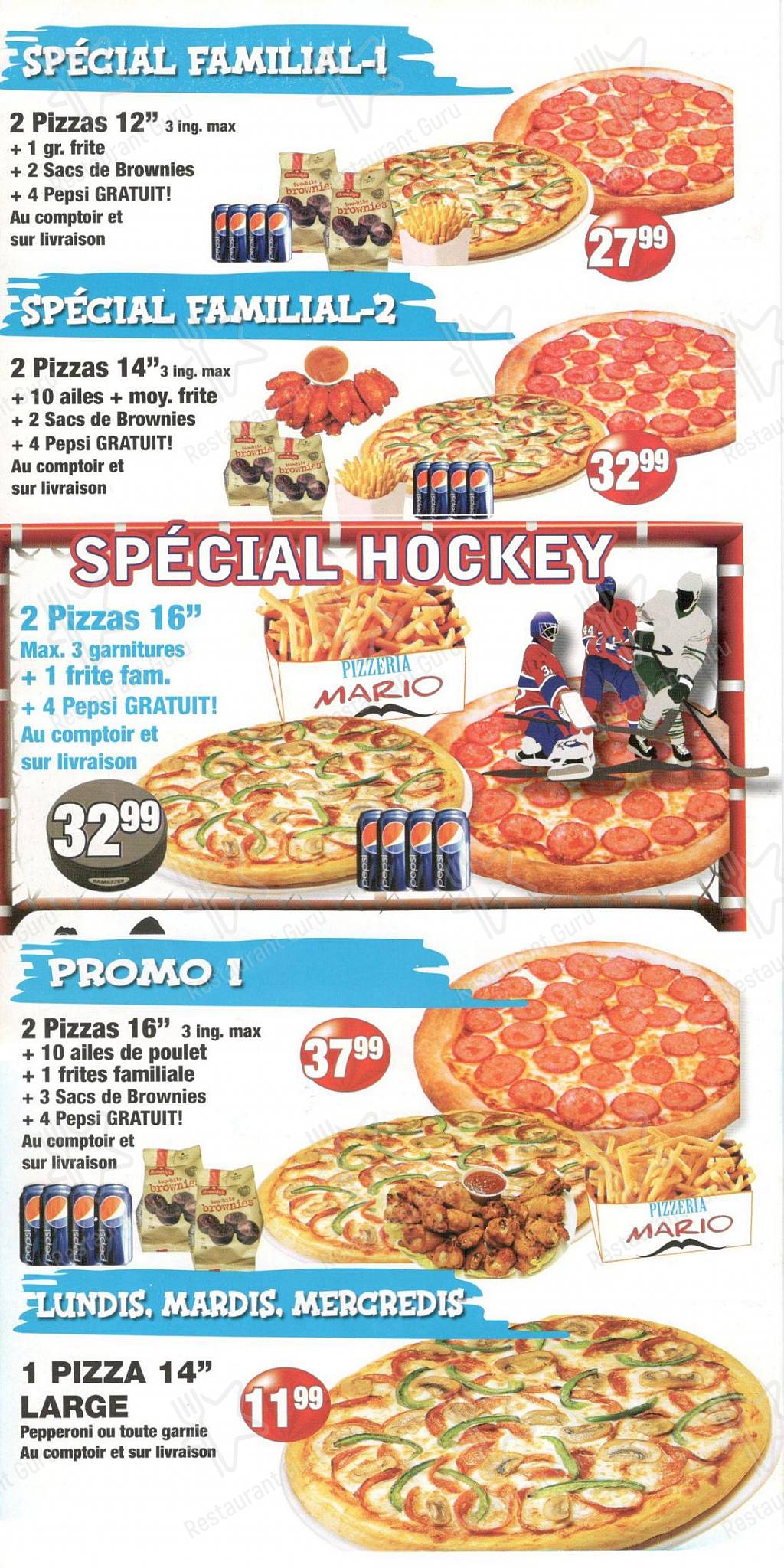 Menu au Pizzeria Mario (SaintLinLaurentides), SaintLin Laurentides