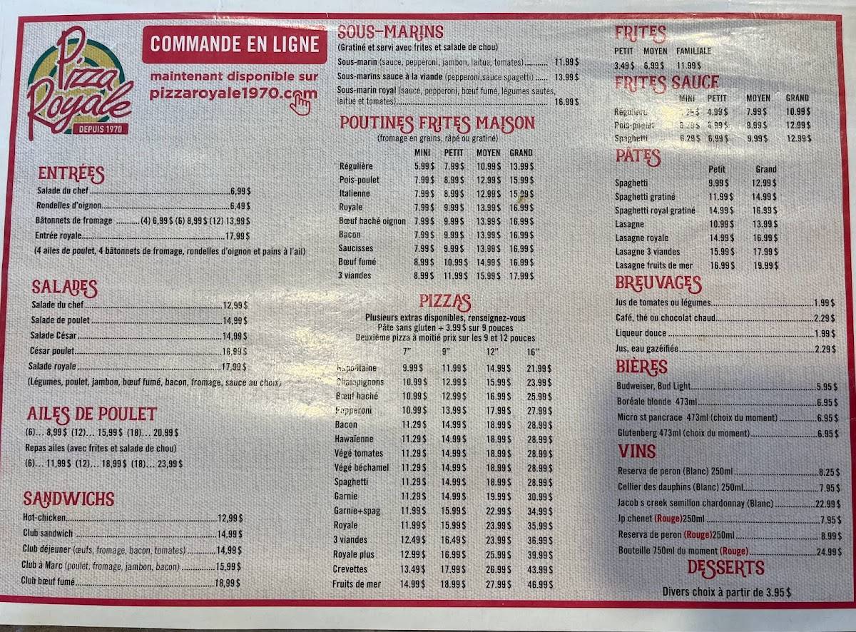 Menu At Pizza Royale (1986) Inc Pizzeria, Baie-Comeau