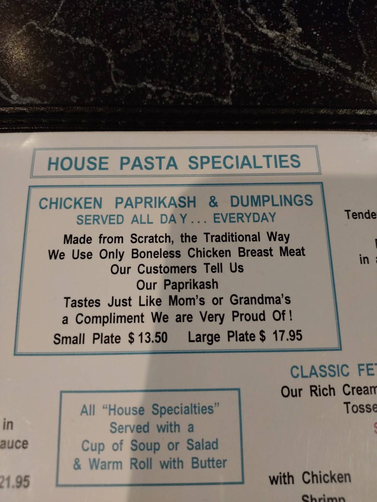 Menu at Clubhouse, Parma Heights