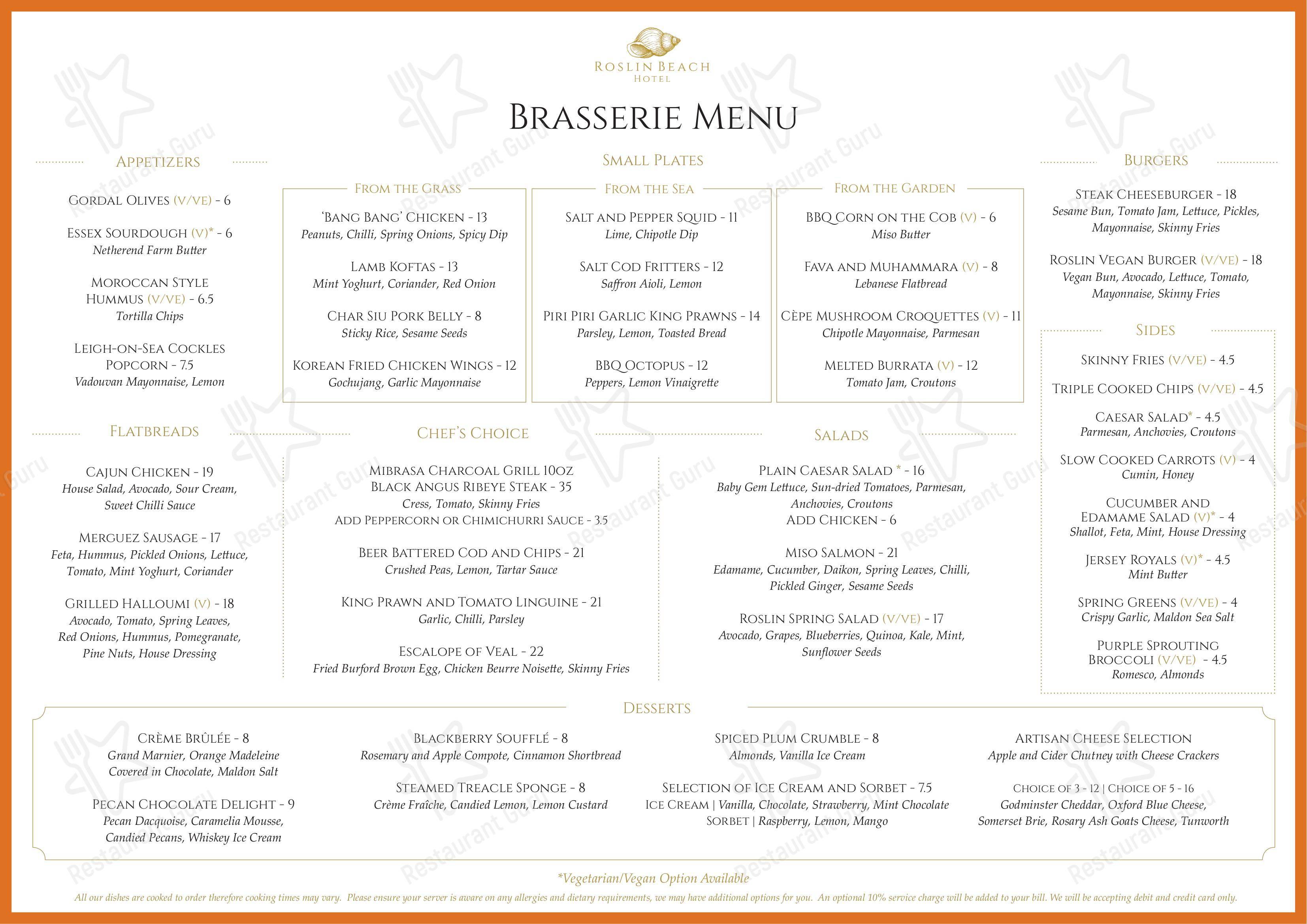 Menu at Roslin Beach Hotel pub & bar, SouthendonSea