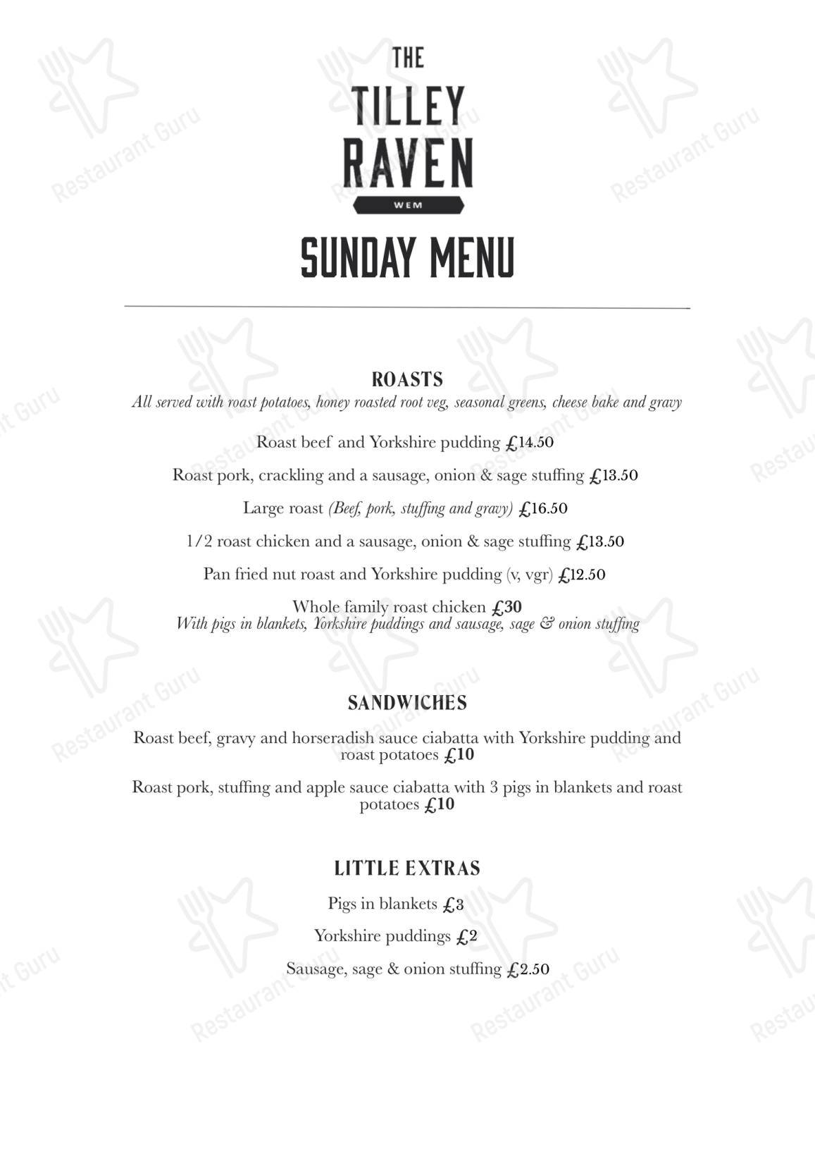 Menu at Tilley Raven pub & bar, Shawbury