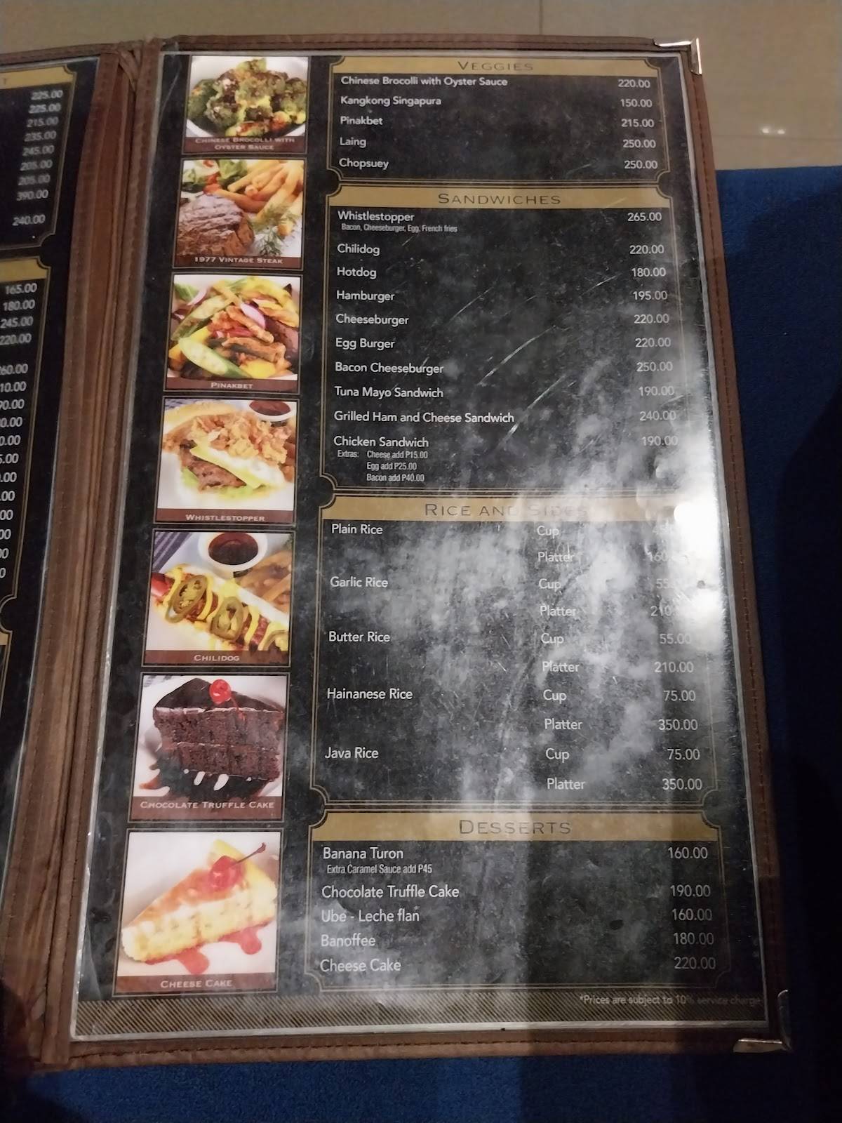 Menu at Whistlestop Valero restaurant, Makati, The Valero Tower