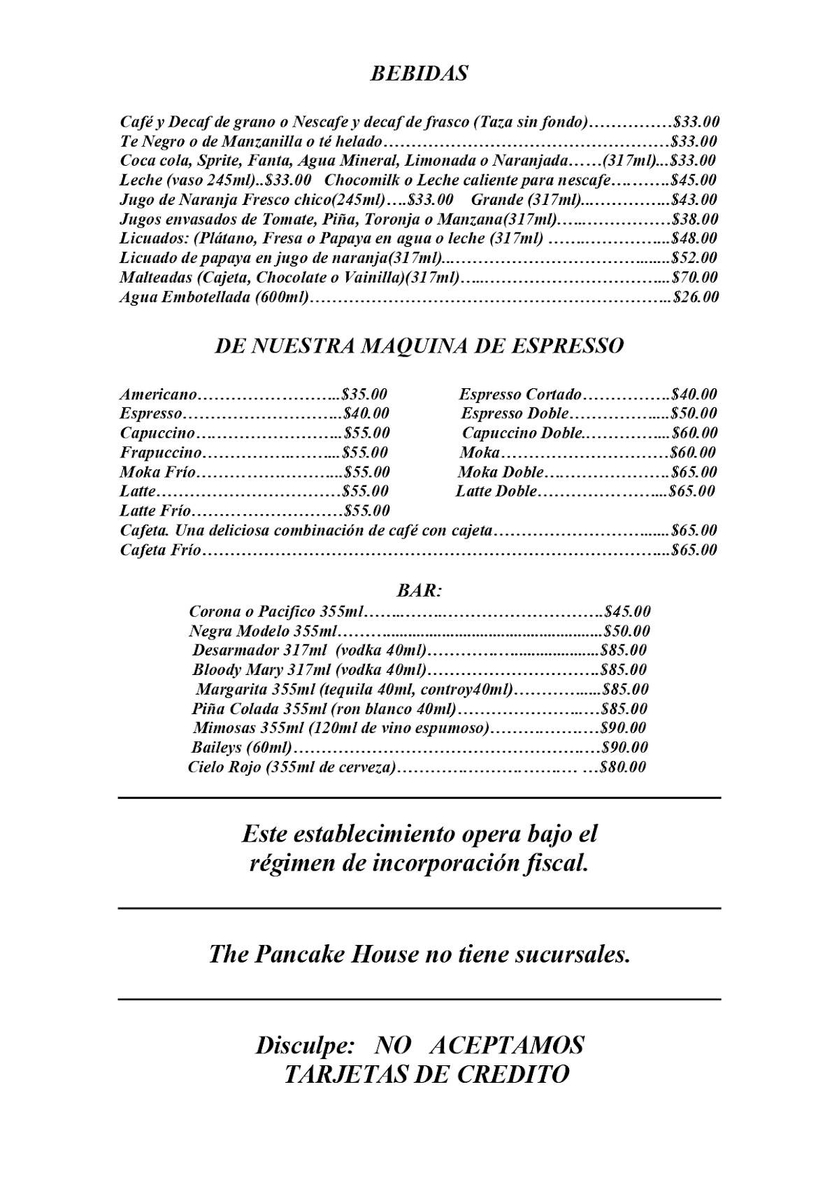 Menu at The Pancake House desserts, Puerto Vallarta, Basilio Badillo 289