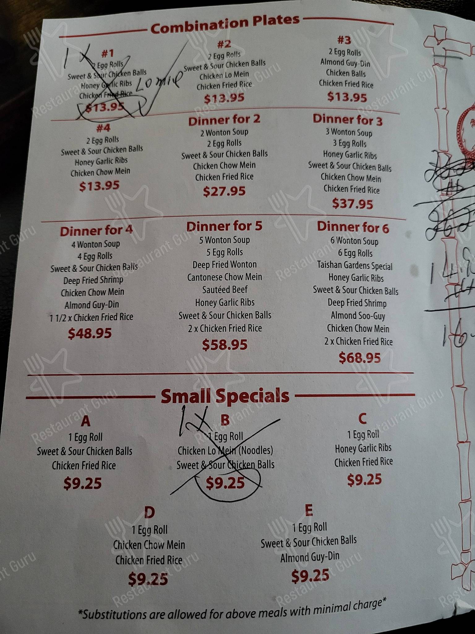 Menu at Taishan Gardens Restaurant, Quinte West