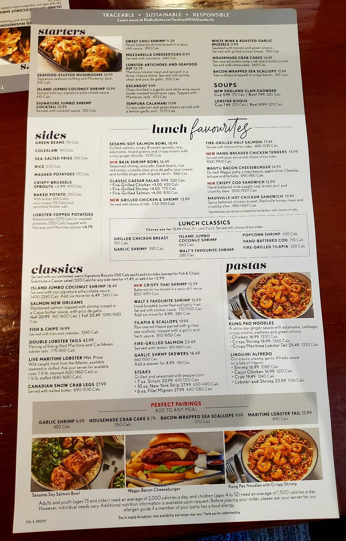 Menu au Red Lobster - Winnipeg - PRIORITY SEATING restaurant, Winnipeg,  1540 Portage Ave