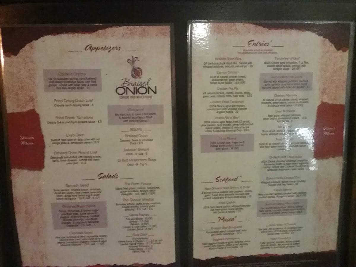 Menu at Braised Onion restaurant, Ocala