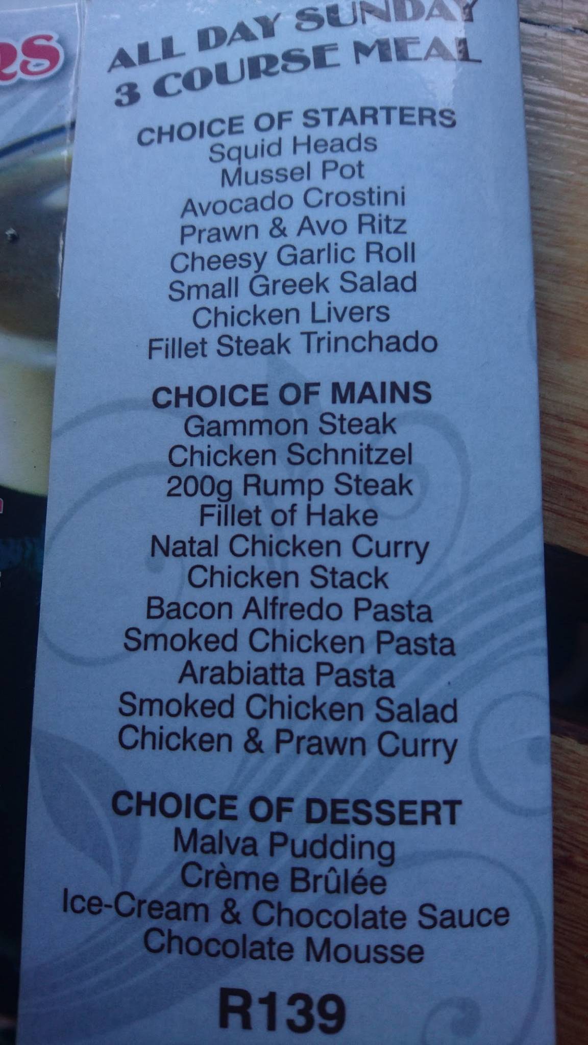Menu at Breakers Restaurant, Margate