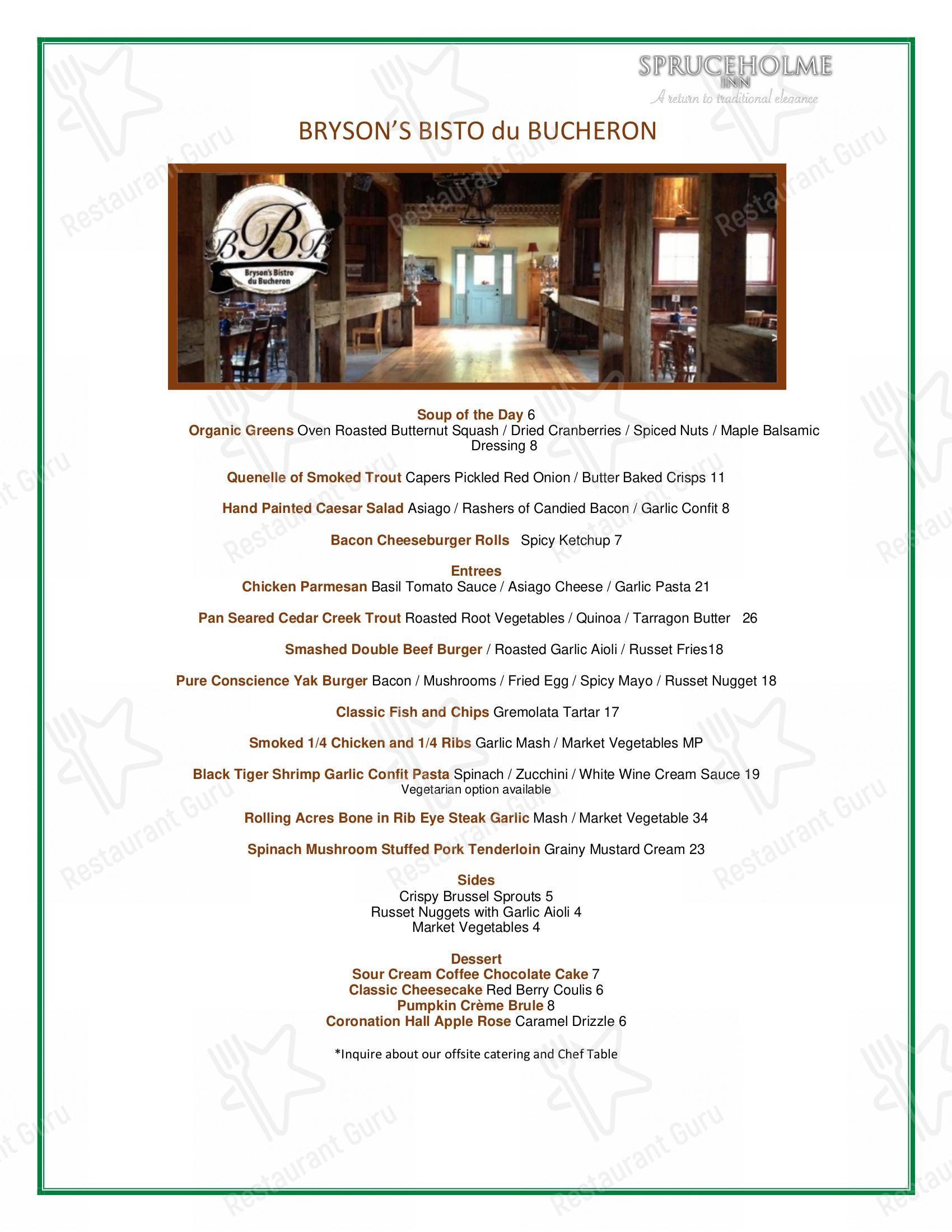 Menu at Bryson's Bistro Du Bucheron restaurant, FortCoulonge