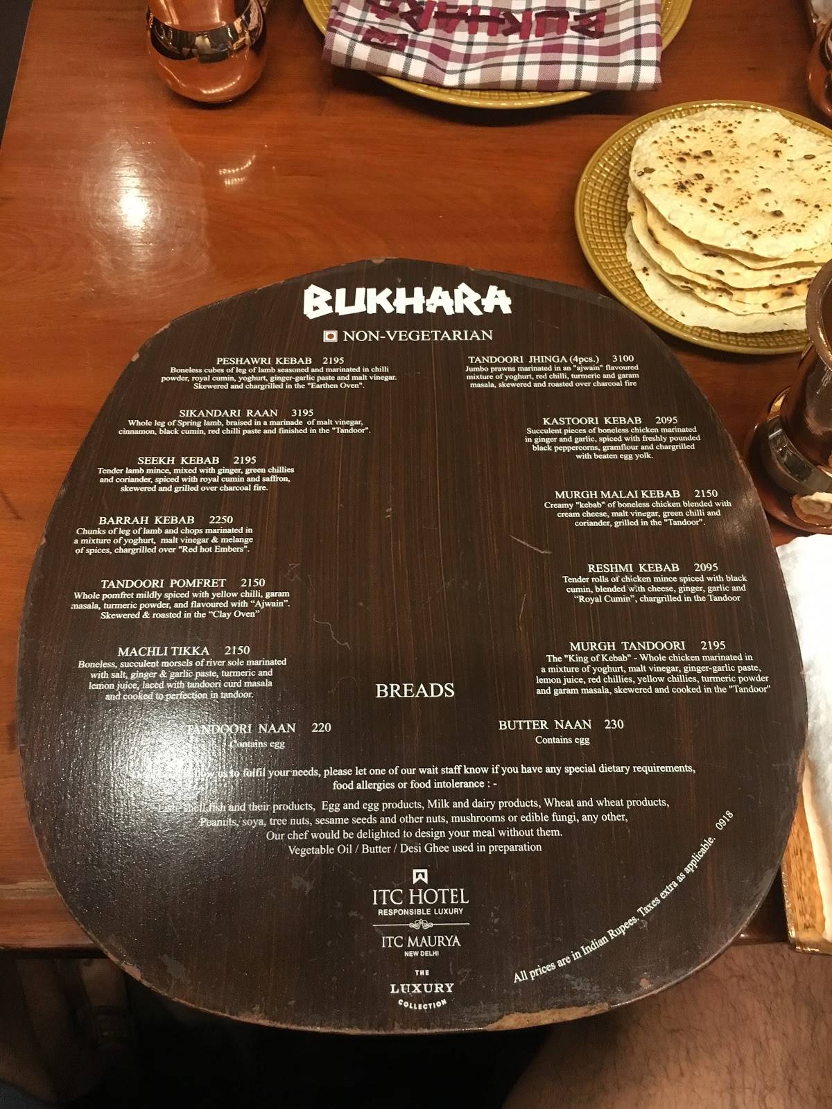 Menu At Bukhara New Delhi Itc Maurya