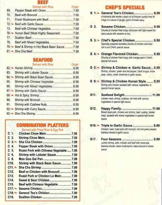 Menu at China Buffet restaurant, Pineville, Lee St