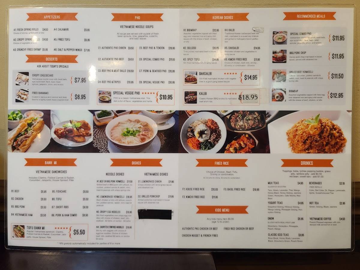 Menu at Chopstix Vietnamese, Korean, And Boba Tea restaurant
