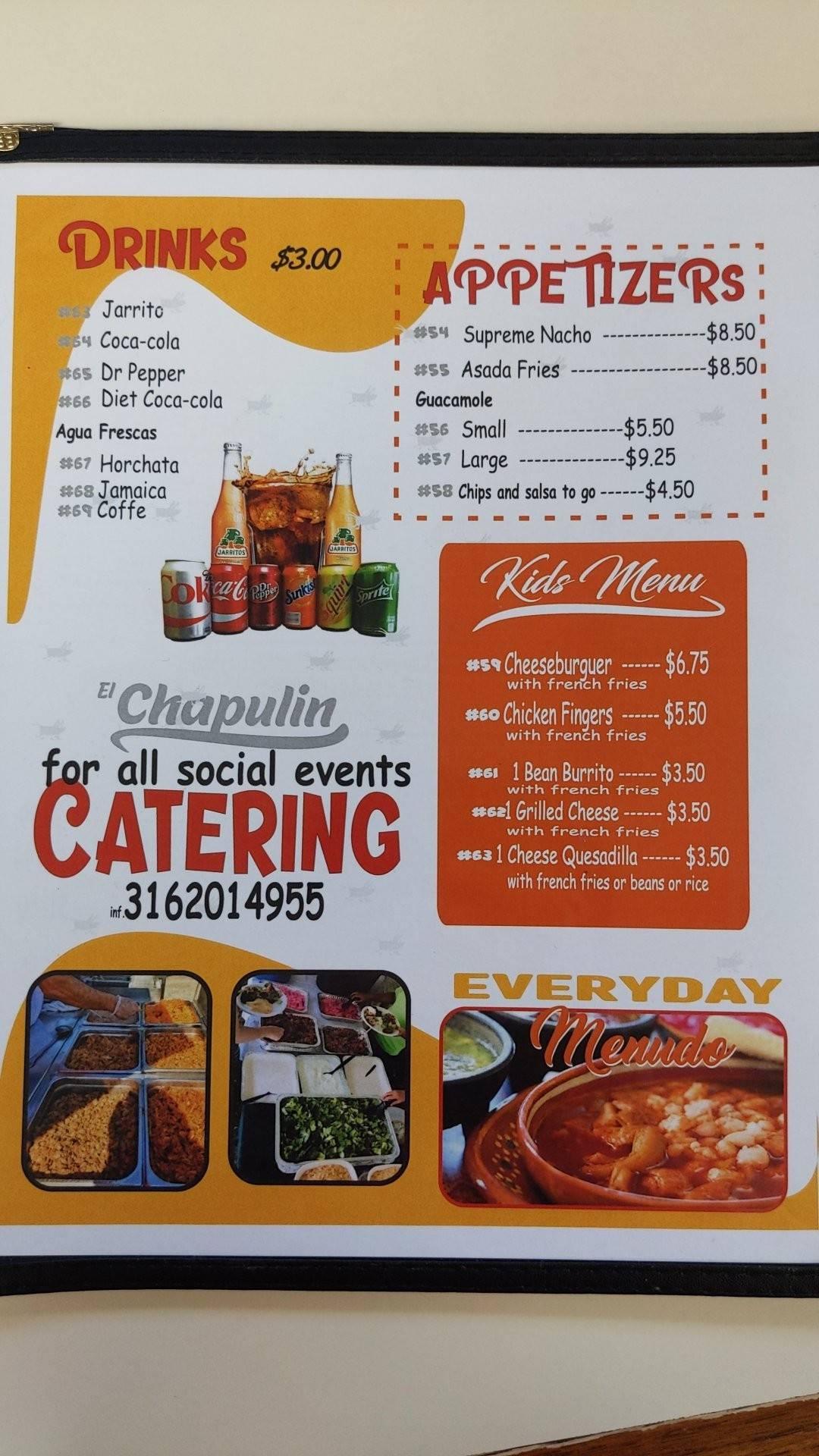Carta de El Chapulin Mexican Restaurant, Wichita