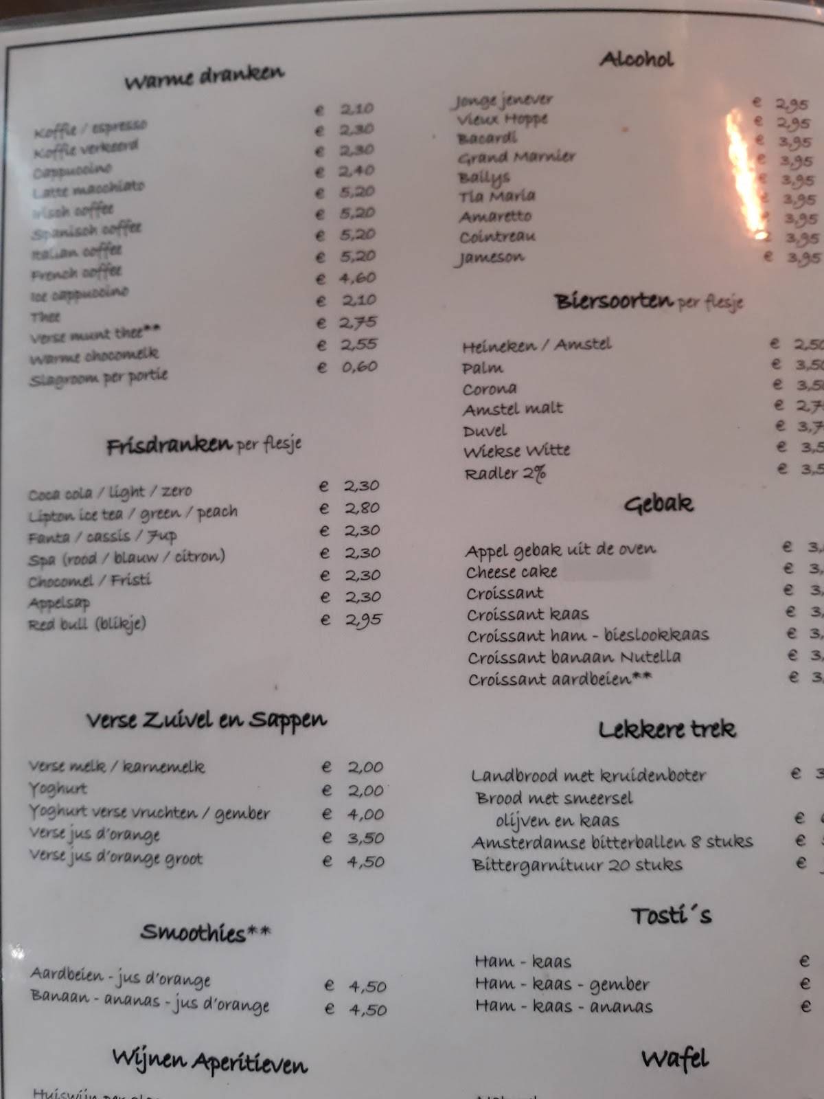 Menu at Het Broodhuys, Rijswijk
