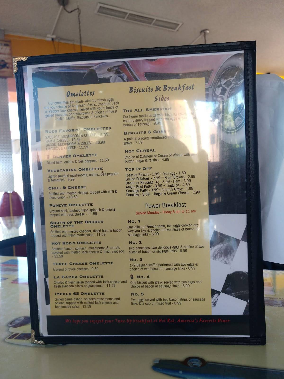 Menu at Hot Rod Diner restaurant, Turlock