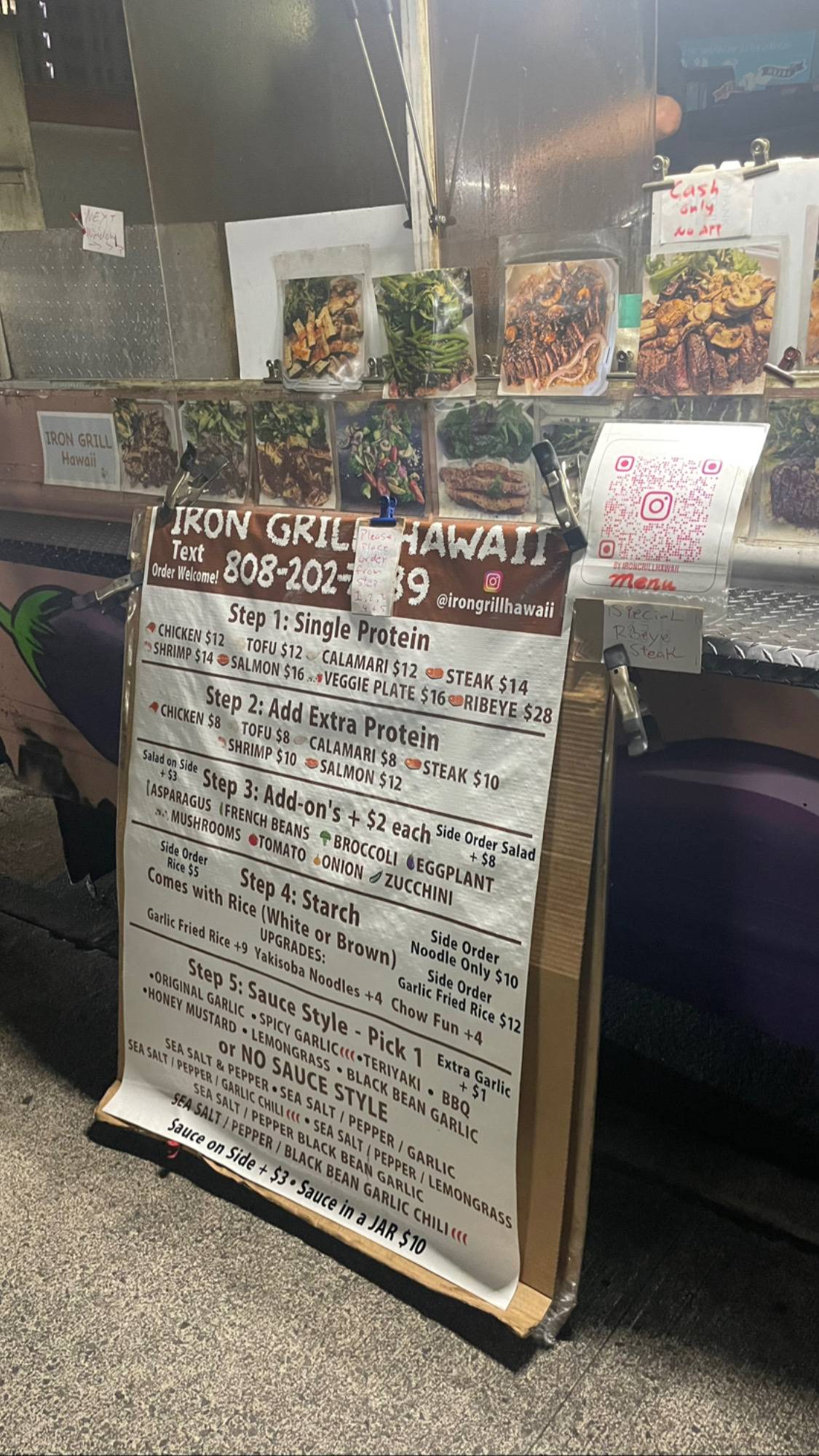 Menu at Iron Grill Hawaii restaurant, Honolulu, Makaloa St