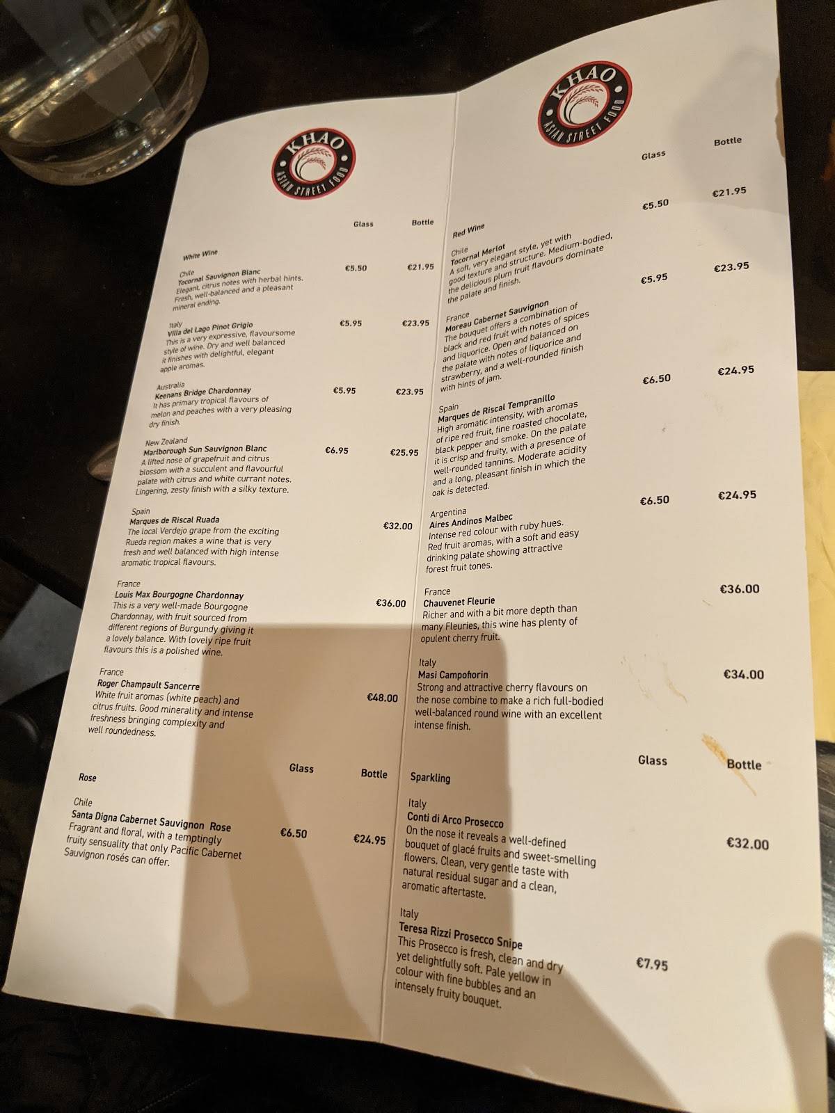 Menu at Khao Asian Street Food restaurant, Killarney