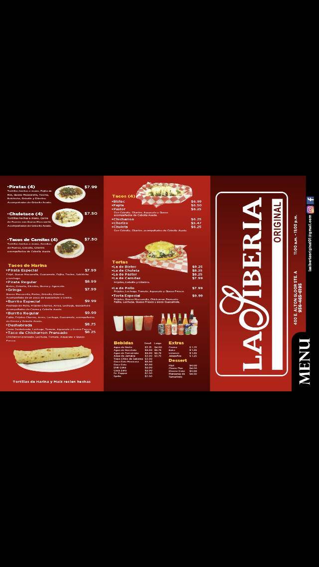 Menu at La Siberia Original restaurant, Brownsville, 400 E Alton Gloor Blvd