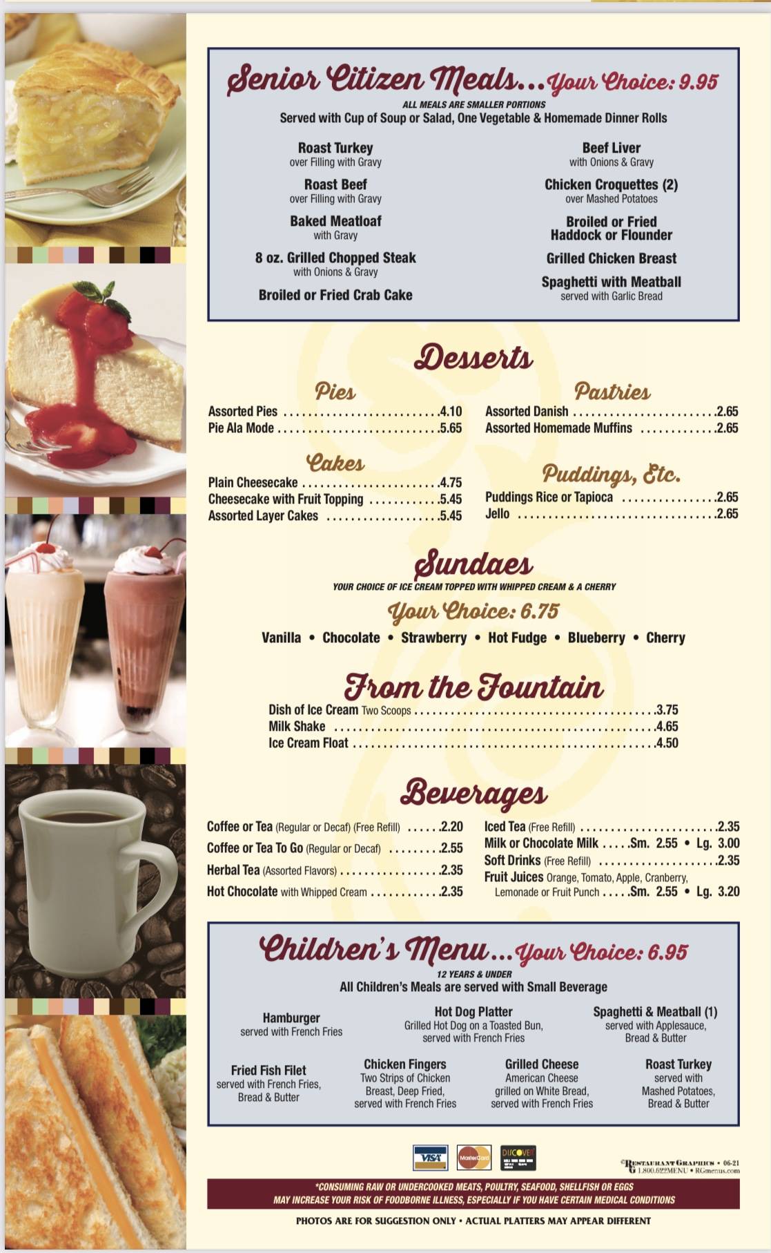 Menu at Manada Hill Diner restaurant, Hershey