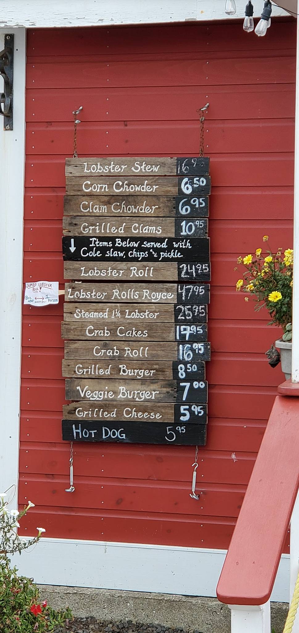 Menu at McLoons Lobster Shack restaurant, South Thomaston