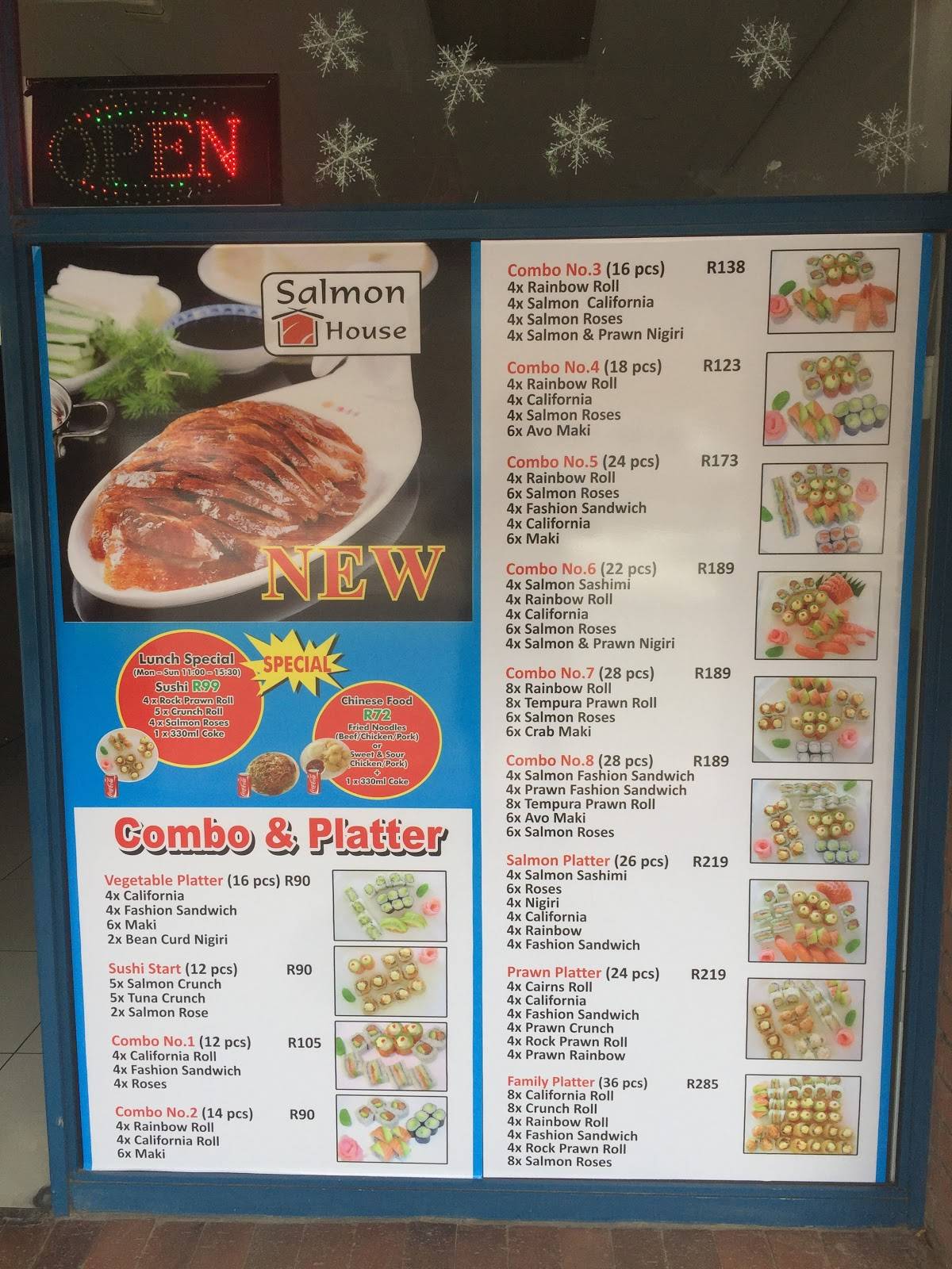 Menu at Salmon House Majik Forest restaurant, Cape Town, Koelenhof St