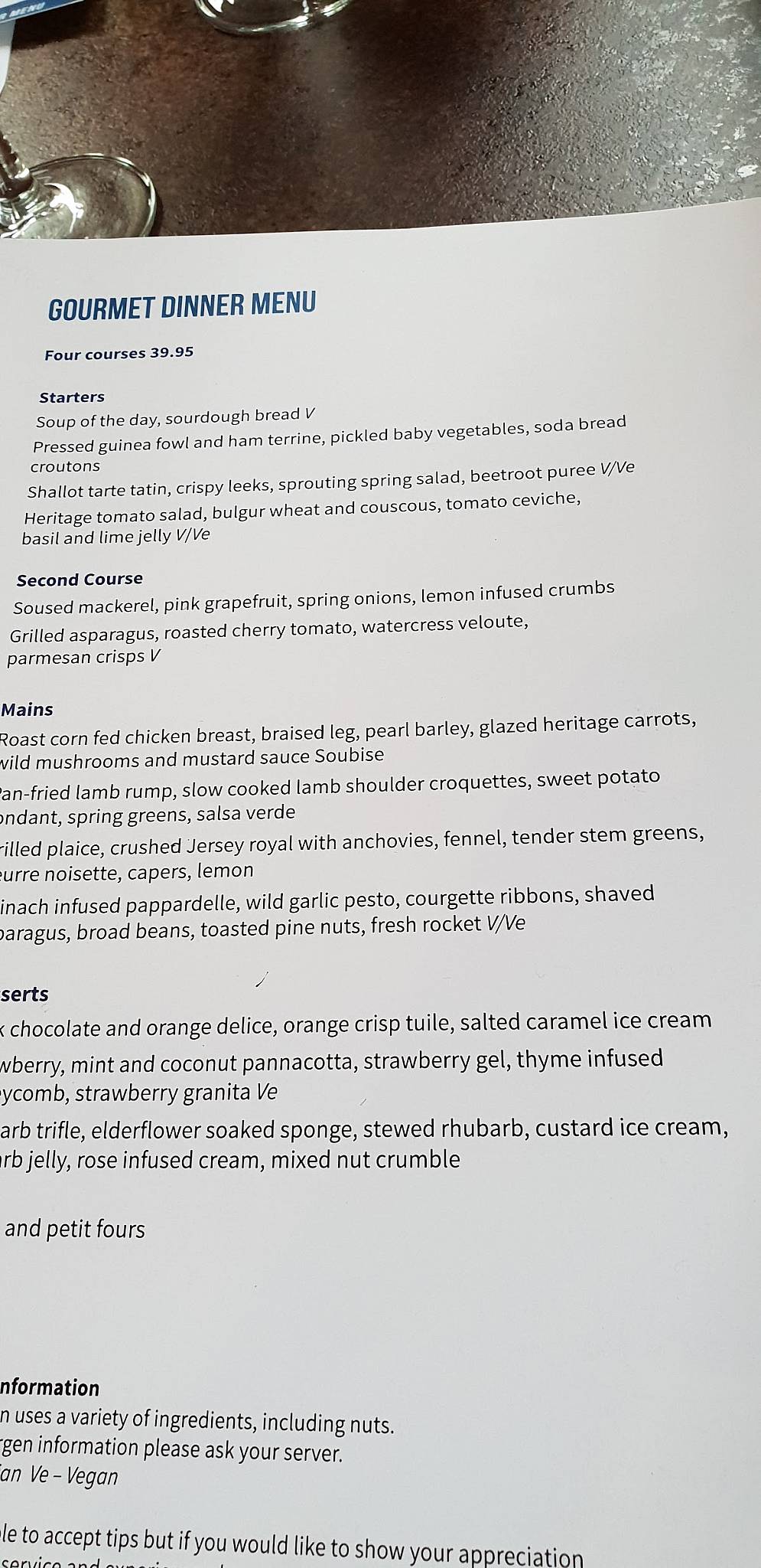 Menu at The Clink Restaurant Styal, Wilmslow