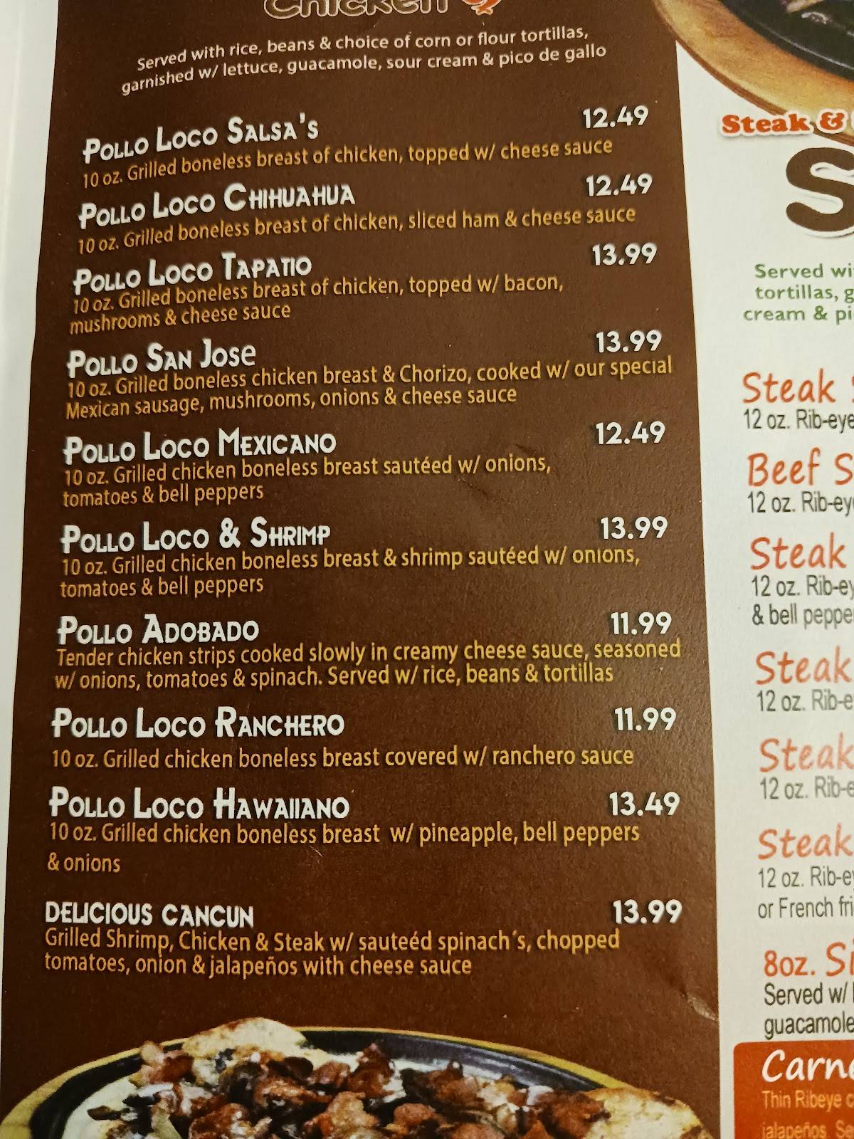 Menu at Salsa's Grill restaurant, Mountain Home, 965 Hwy 62 E