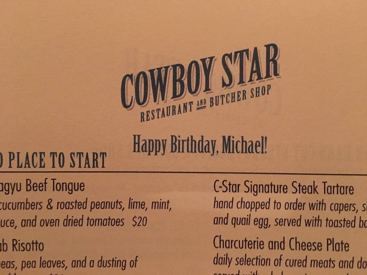 Menu at Cowboy Star Restaurant and Butcher Shop, San Diego