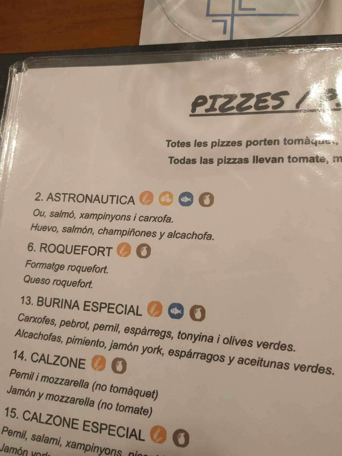 Carta de Restaurant Bonsai, San Carlos de la Rápita