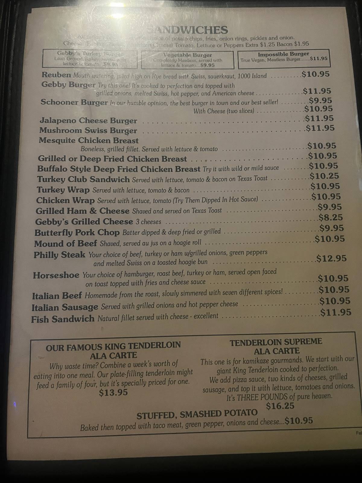 Menu at Schooners pub & bar, Peoria Heights
