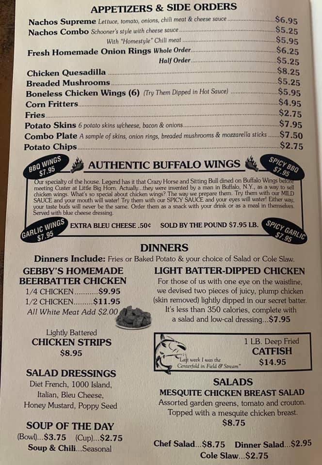 Menu at Schooners pub & bar, Peoria Heights