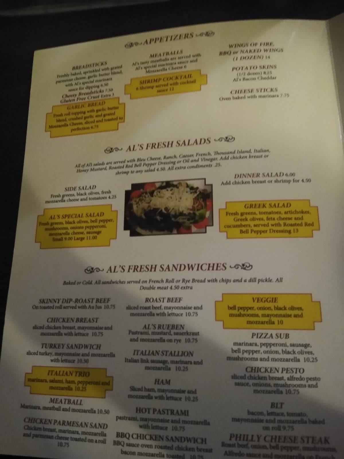 Menu at Silly Al's Pizza In Quartzsite pub & bar, Quartzsite
