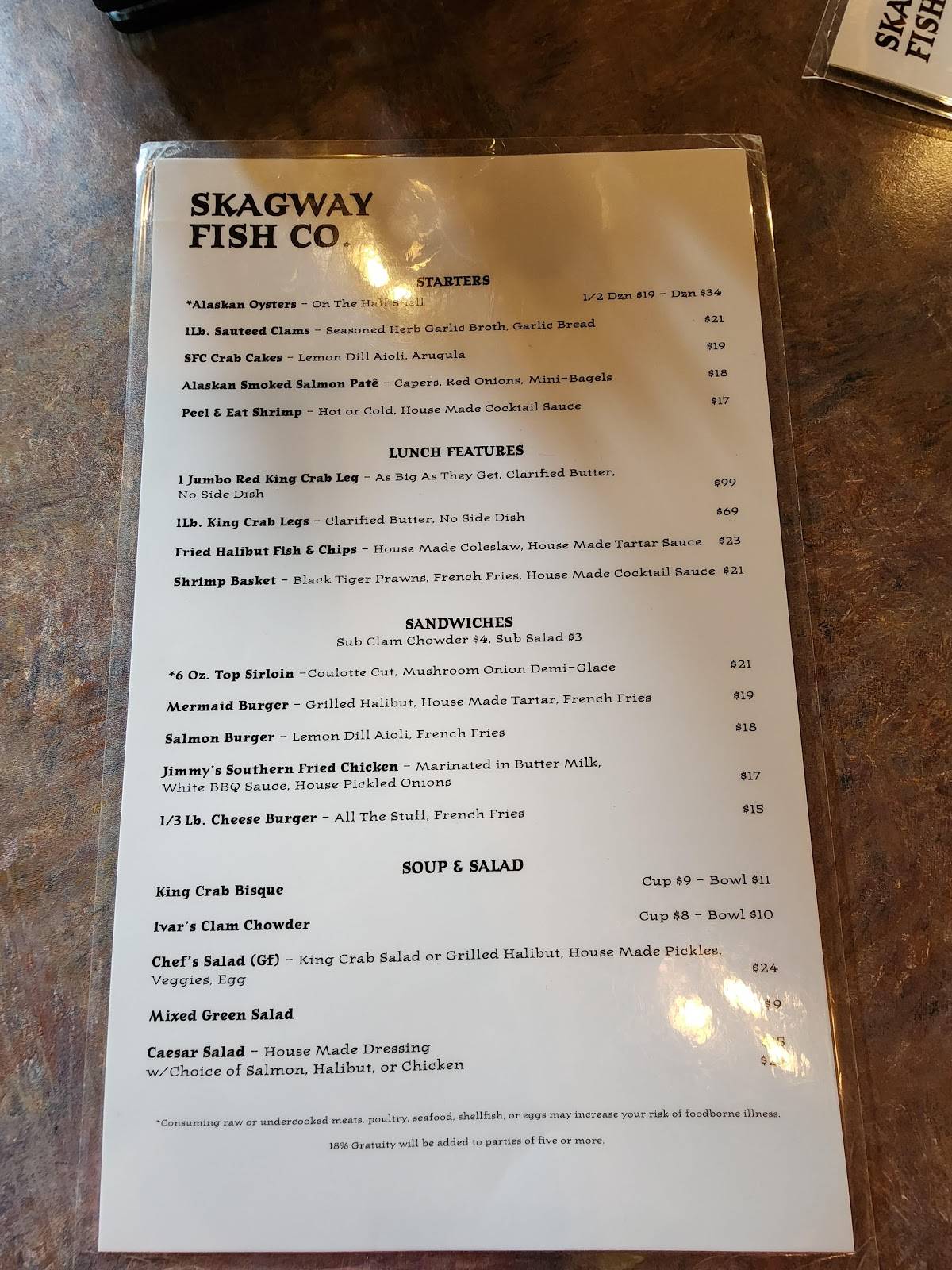 Menu at Skagway Fish Company restaurant, Skagway