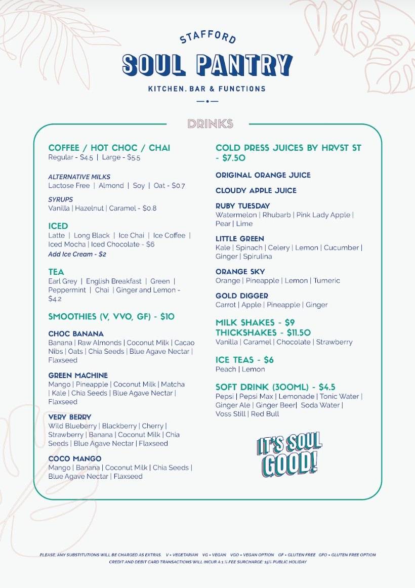 Menu at Soul Pantry Cafe, Stafford
