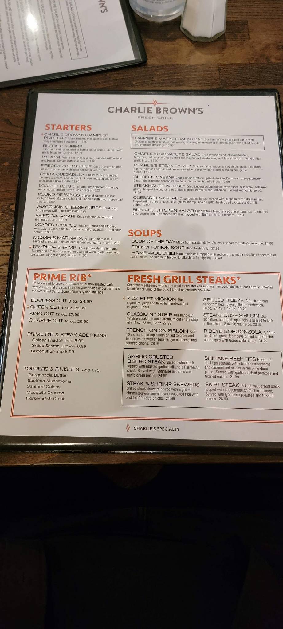 Menu at Charlie Brown's Fresh Grill steakhouse, Scotch Plains