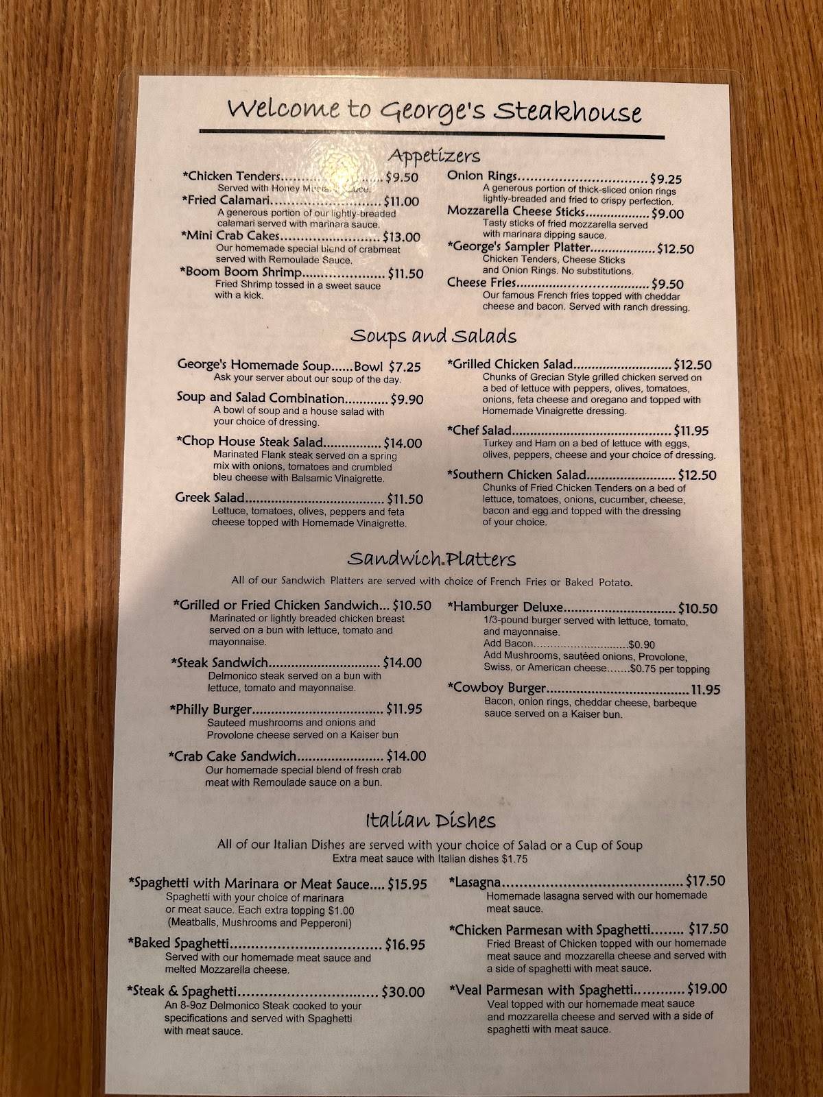Menu at Steak House steakhouse, Suffolk