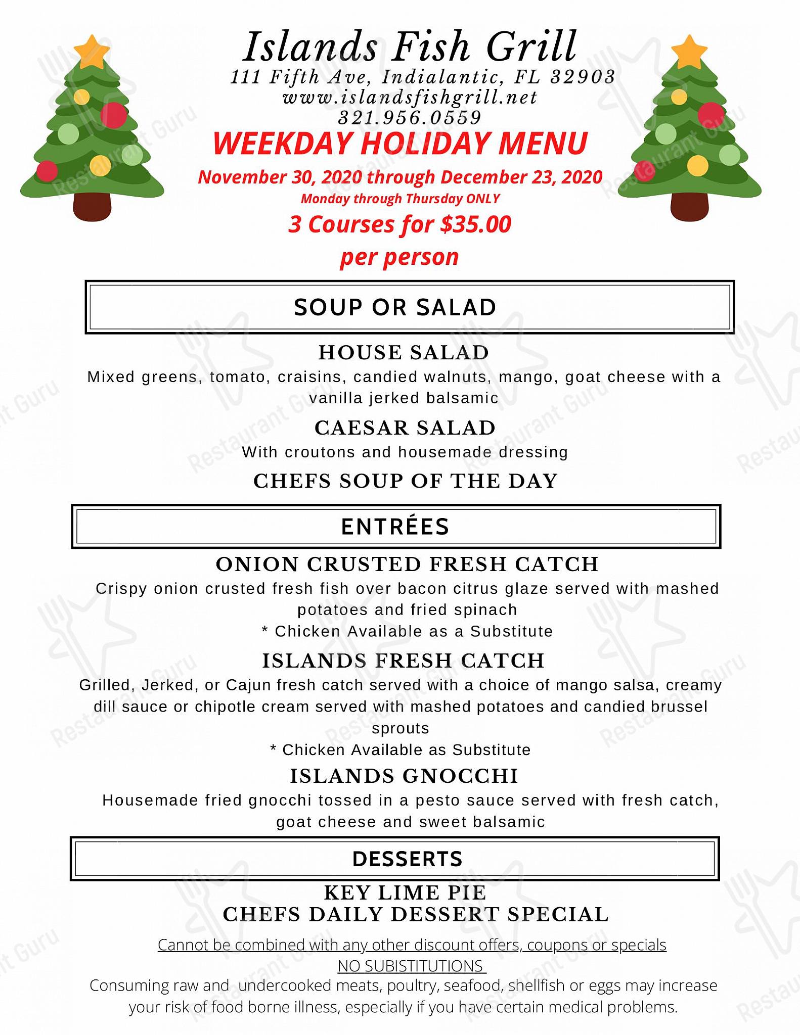 Menu at Islands Fish Grill steakhouse, Indialantic