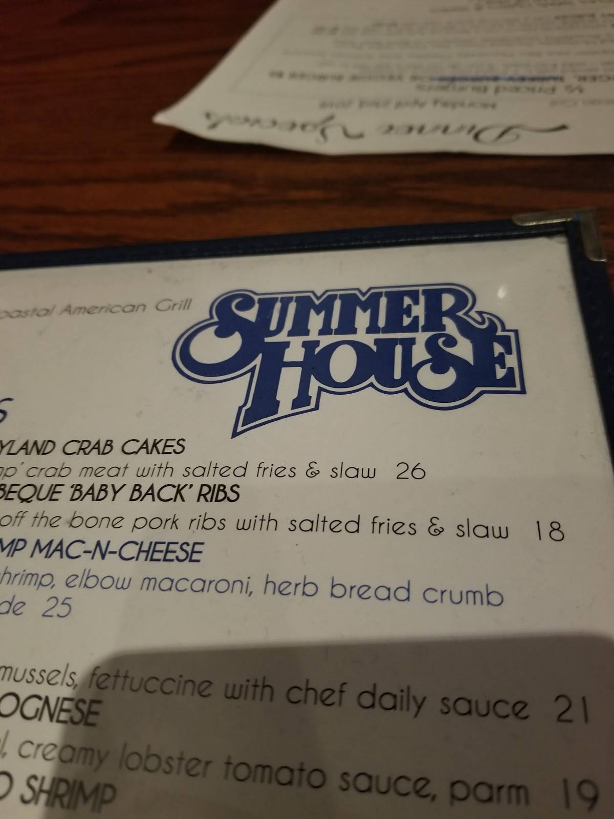 Menu at Summer House steakhouse, Rehoboth Beach