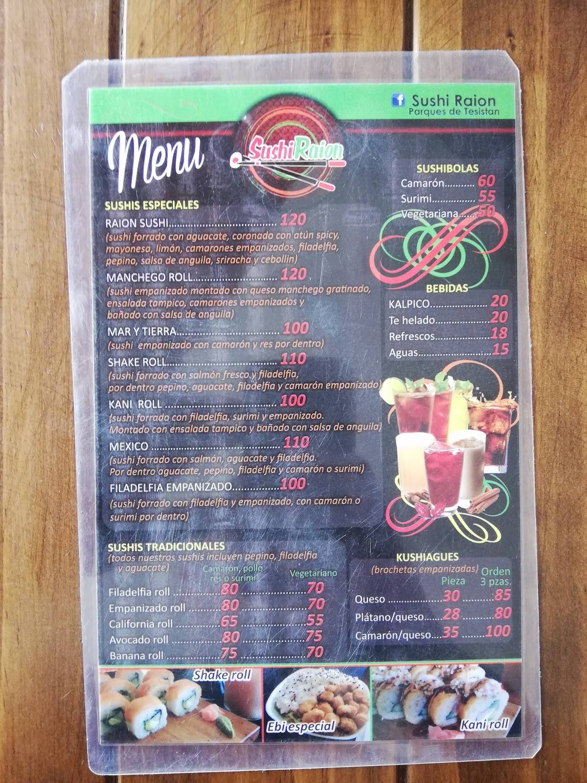 Carta del restaurante Sushi Raion Parques del Tesistan, Zapopan