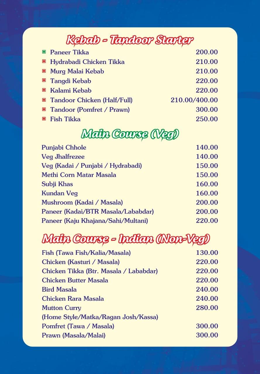 Menu at THE MIRCHI MASALA GRAND RESTAURANT, Bhubaneswar