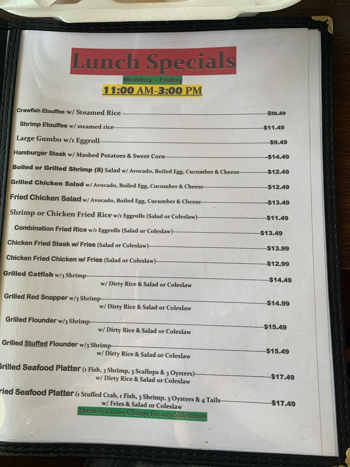 Menu at Texas Seafood & Steakhouse, Eagle Lake