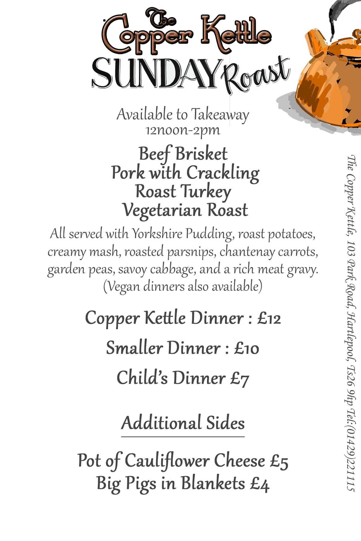 Menu at The Copper Kettle cafe, Hartlepool
