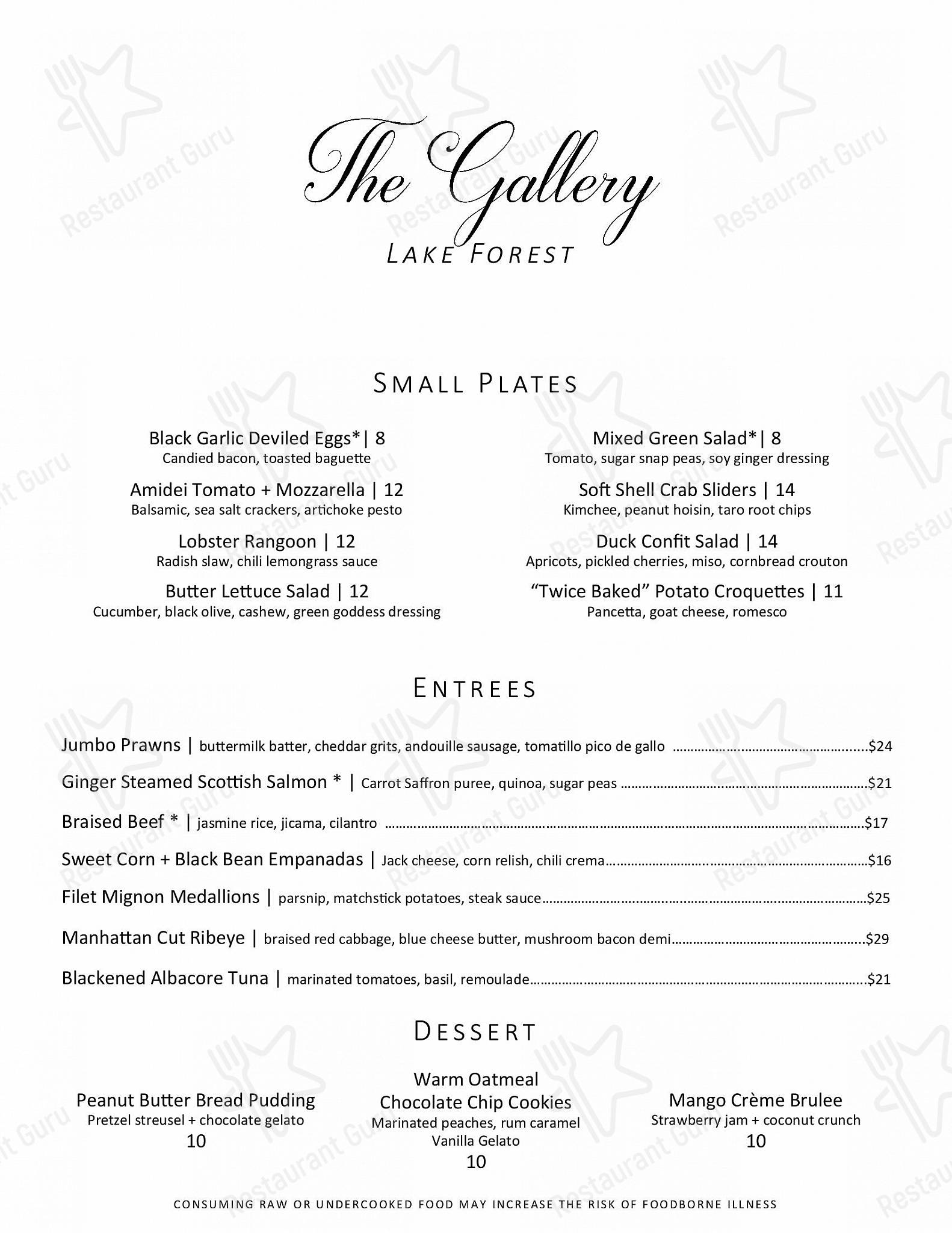 Menu at The Gallery cafe, Lake Forest