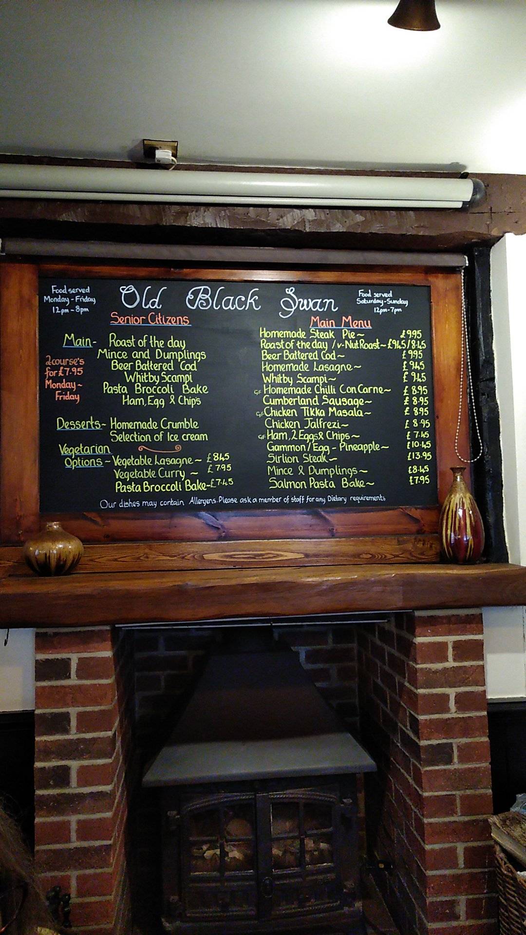 Menu at The Old Black Swan pub & bar, Bedale