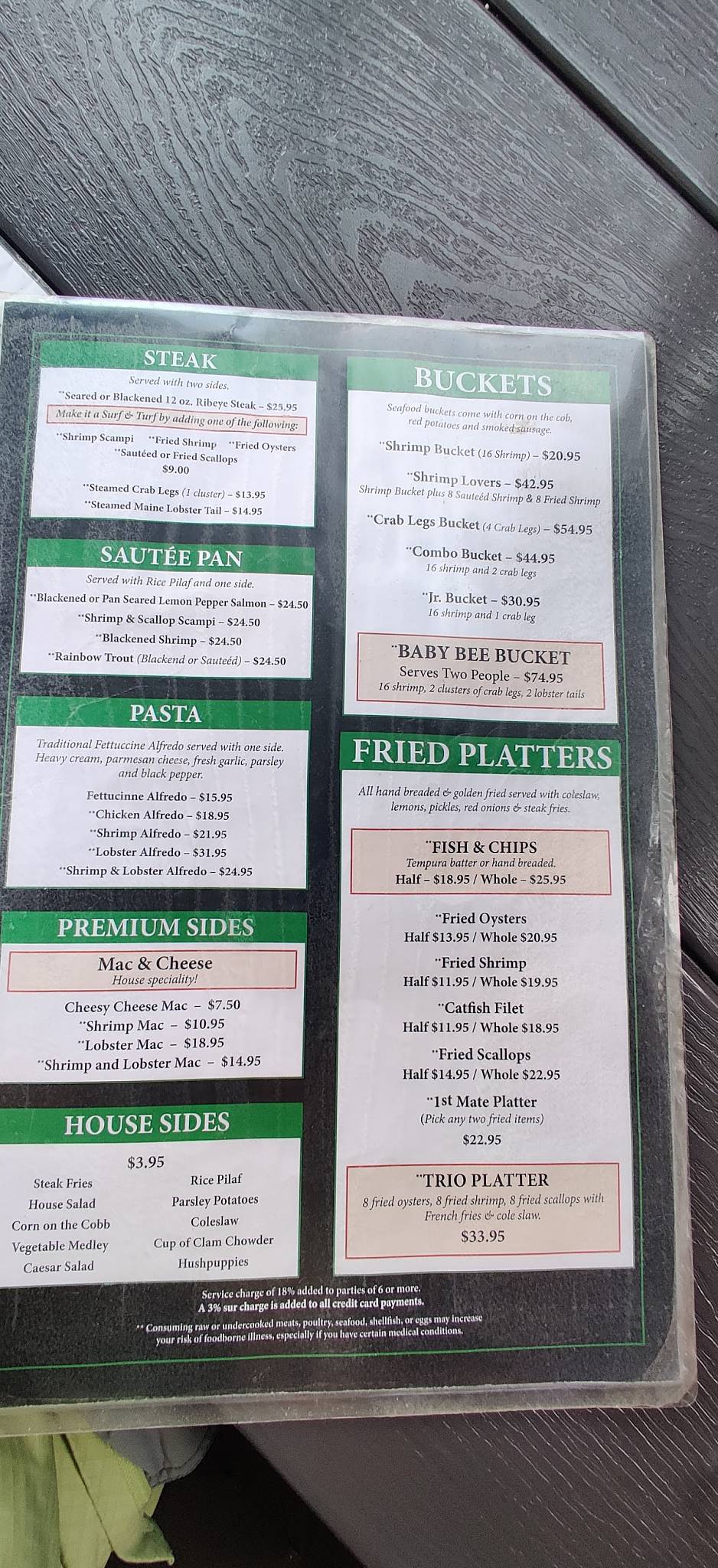 Menu at The Oyster House pub & bar, Pine Mountain