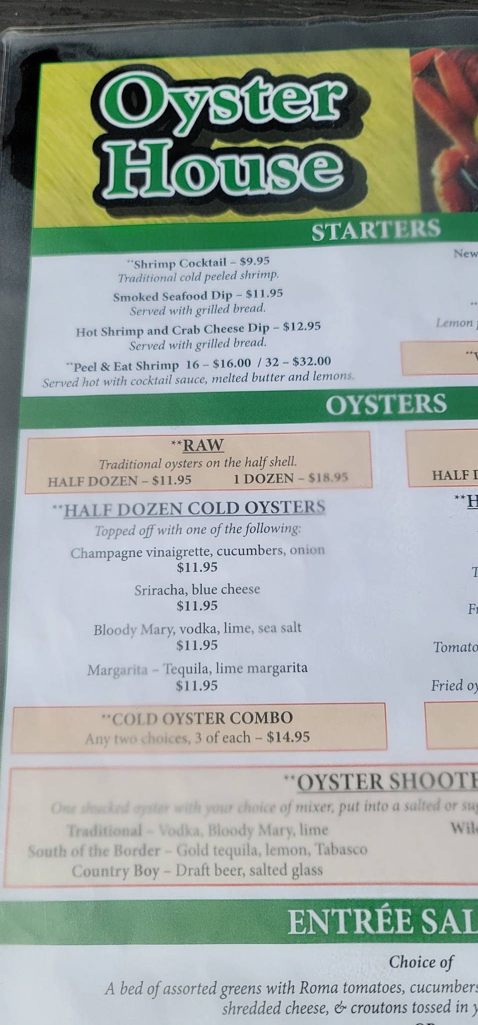 Menu at The Oyster House pub & bar, Pine Mountain