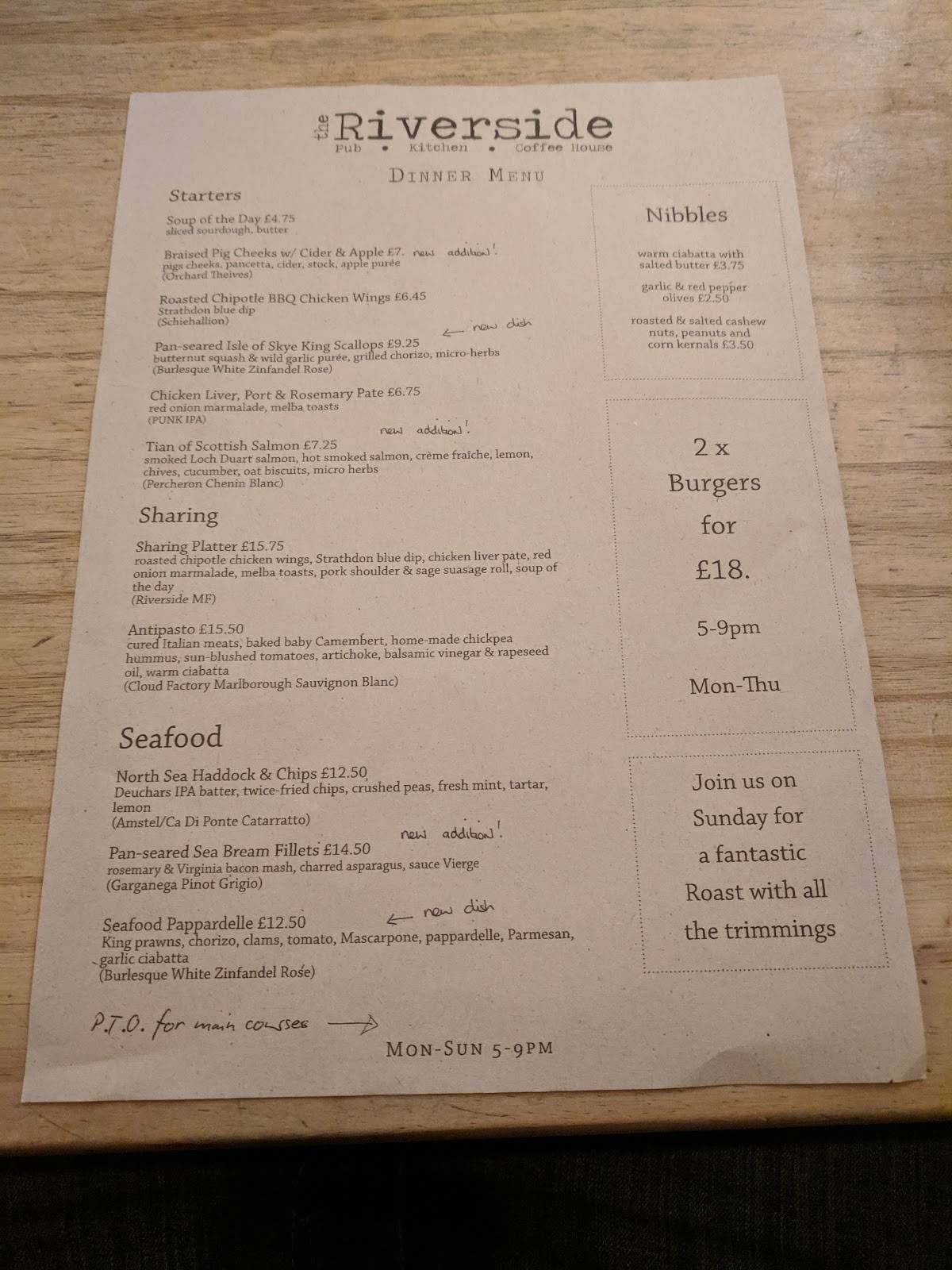 Menu at The Riverside Pub, Kitchen & Coffee House, Dunblane