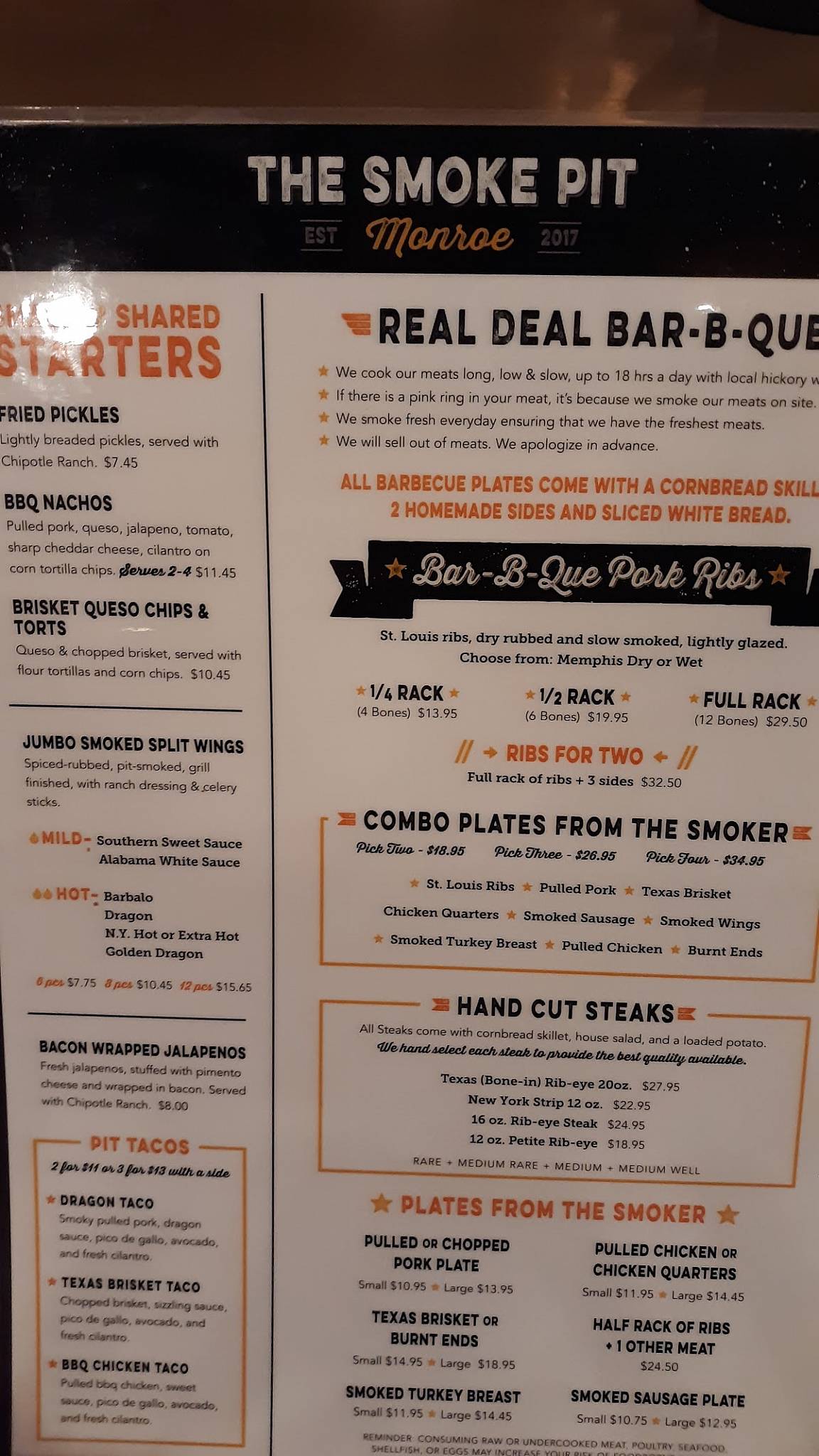 Menu at The Smoke Pit BBQ, Monroe